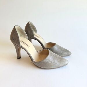 Paul Green Silver Metallic Suede Genuine Leather Almond Toe Heels sizeUK4, US6.5